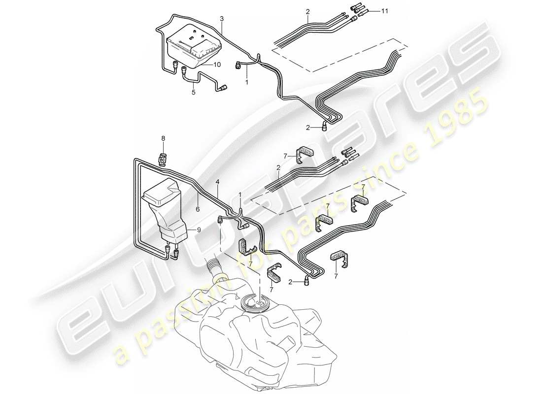 porsche 2008 (997-1 gt3) système de carburant schéma des pièces