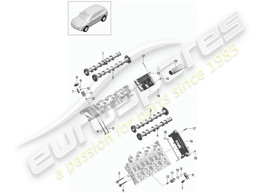 porsche 2014 (macan) arbre à cames, soupapes schéma des pièces