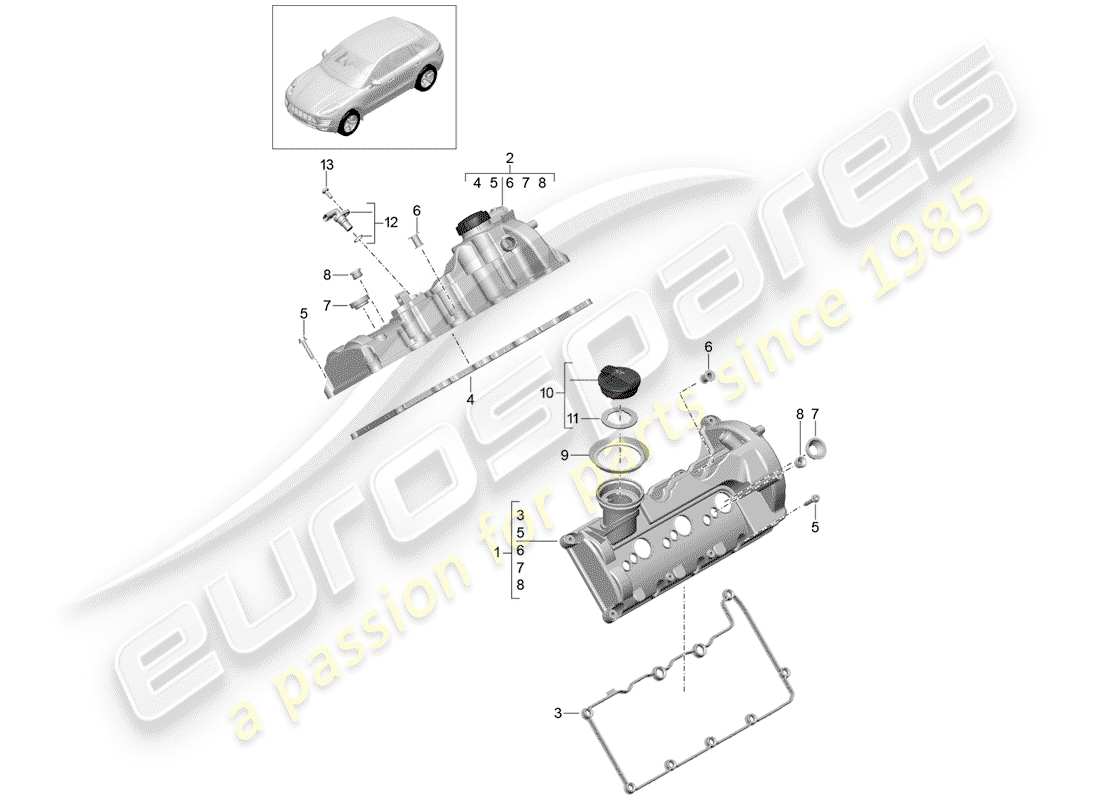 porsche 2017 (macan) couvercle de soupape schéma des pièces