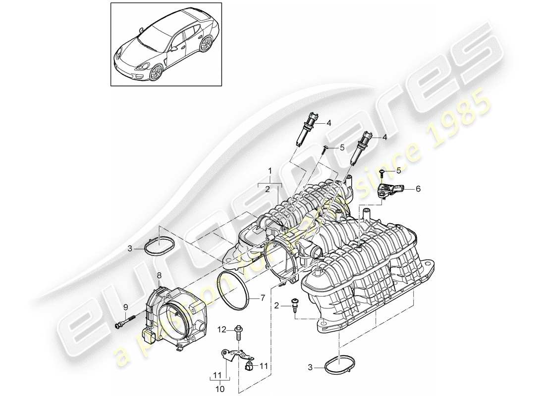 porsche 2014 (panamera 970) distributeur d'air d'admission schéma des pièces