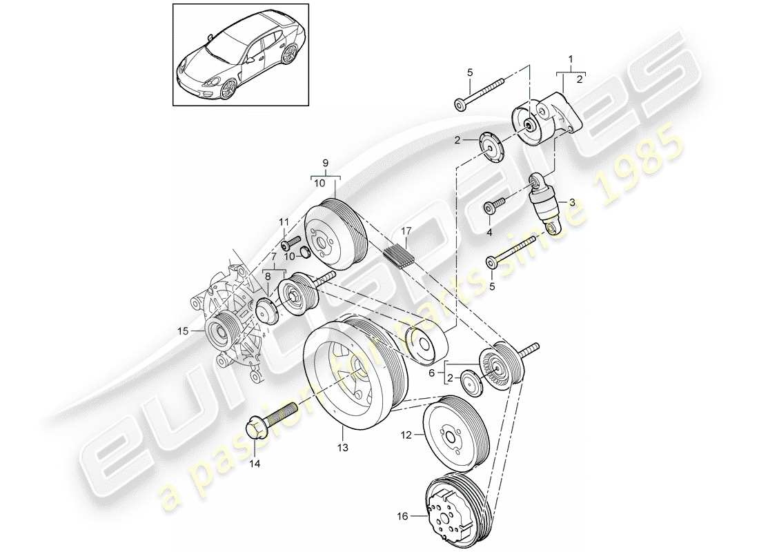 porsche 2014 (panamera 970) amortisseur de tension de courroie schéma des pièces