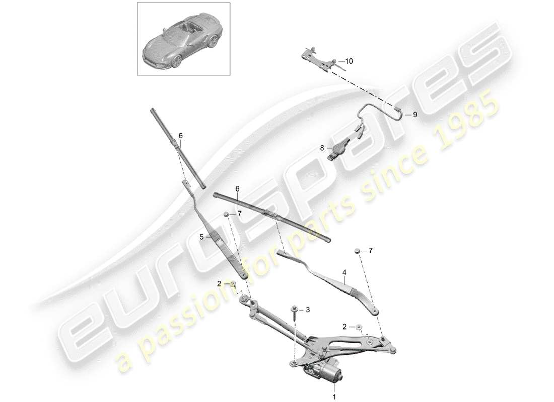 porsche 2020 (991-2 turbo) système d'essuie-glace compl. diagramme de pièce