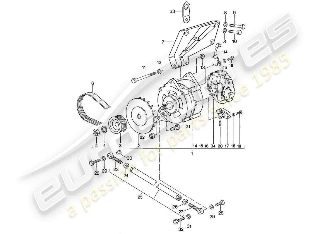 porsche 1984 (944) alternateur - avec : - attaches schéma des pièces