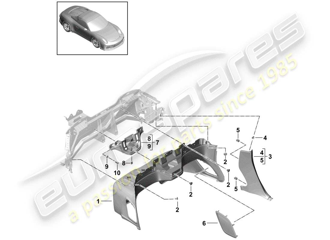porsche 2019 (991-2 r/gt3/rs) panneau de garniture pour panneau arrière schéma des pièces