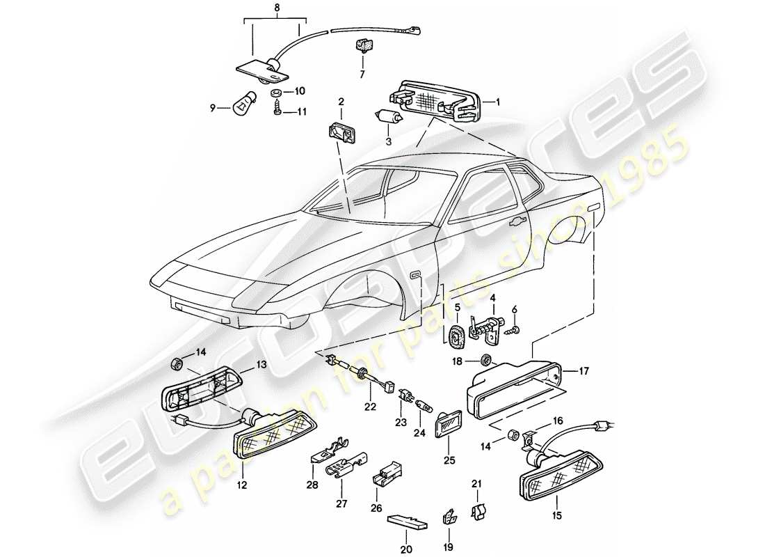 porsche 1982 (944) éclairage intérieur - répéteur de clignotants schéma des pièces