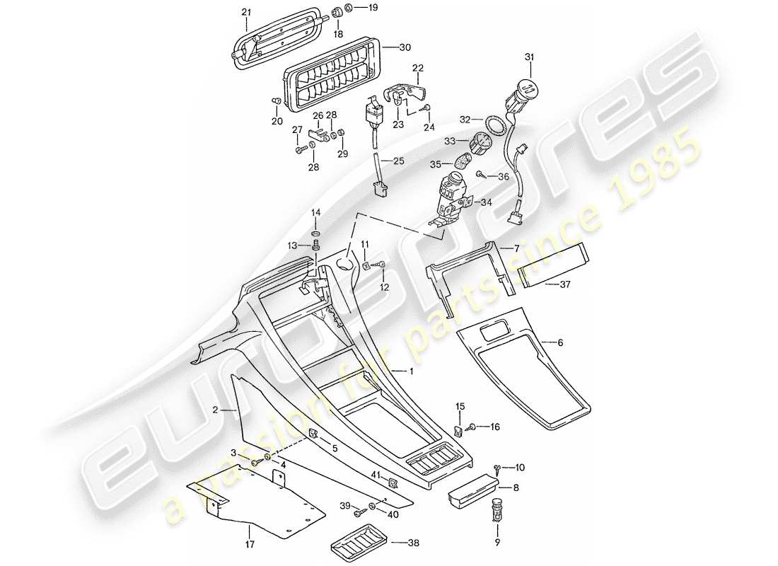 porsche 1990 (928) console centrale schéma des pièces