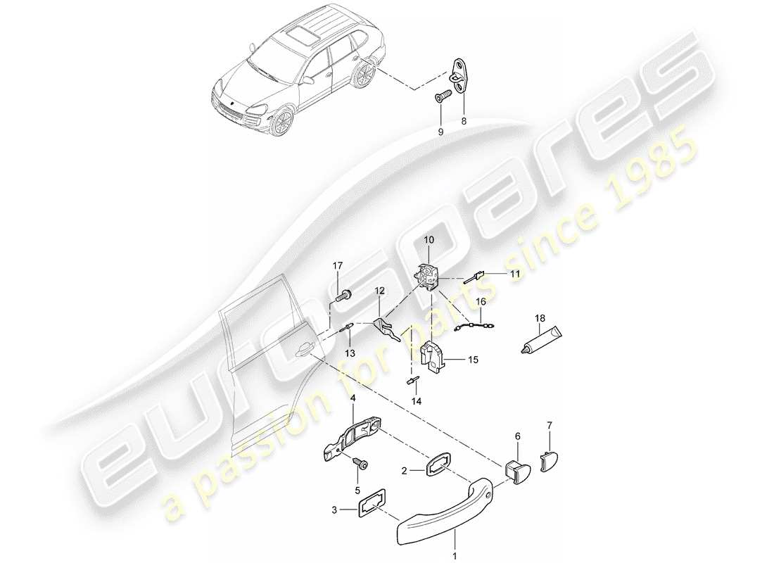 porsche 2010 (cayenne e1 9pa) poignée de porte schéma des pièces