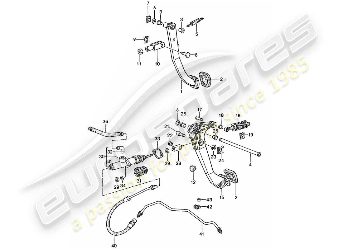 porsche 1993 (968) frein - embrayage - pédales schéma des pièces