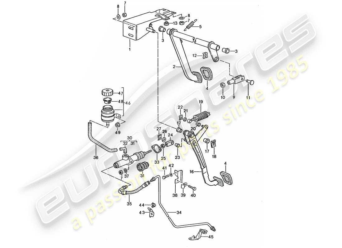 porsche 1994 (968) frein - embrayage - pédales schéma des pièces