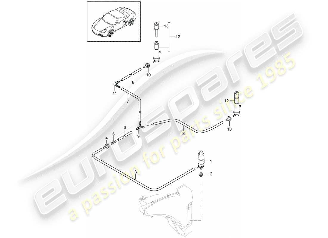 porsche 2009 (987 boxster) système de lave- rondelle schéma des pièces
