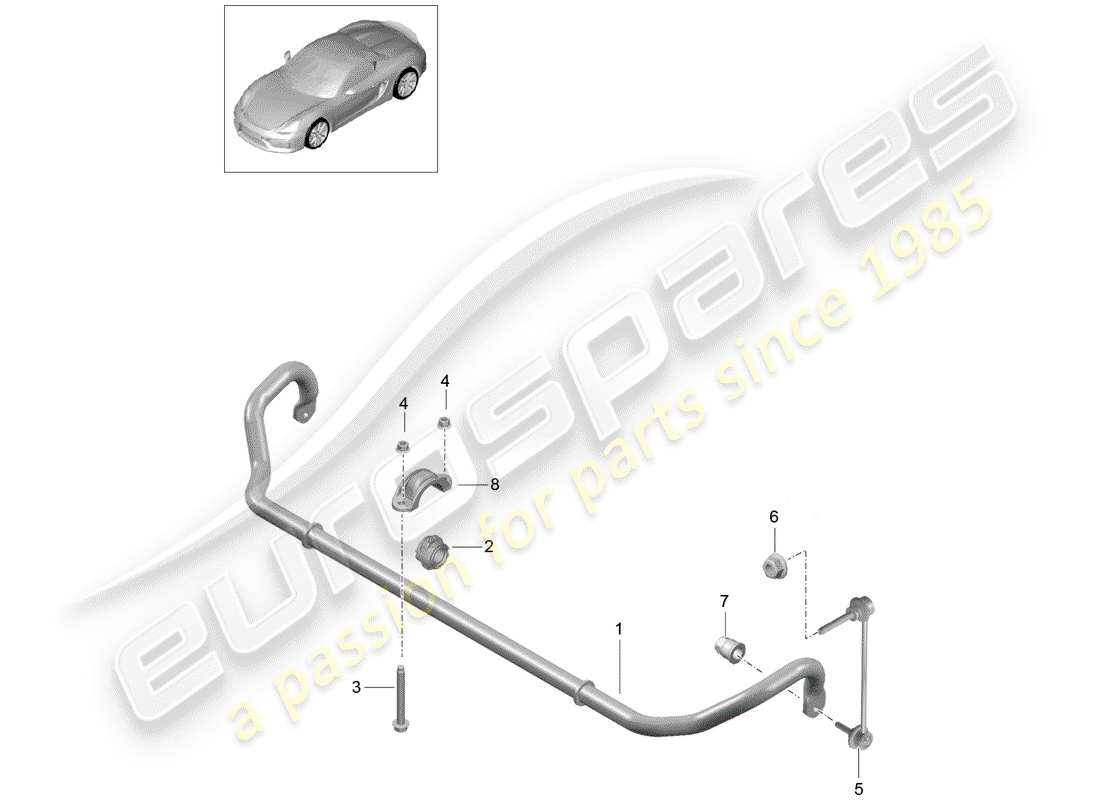 porsche 2016 (981 boxster spyder) schéma des pièces du stabilisateur