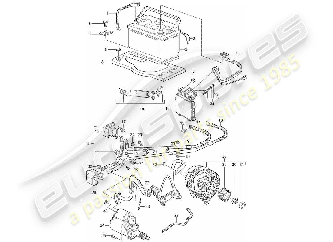 porsche 2009 997-2 turbo / gt2 diagramme des pièces de la batterie