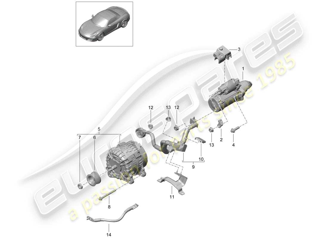 porsche 2012 (981 boxster) schéma des pièces du démarreur
