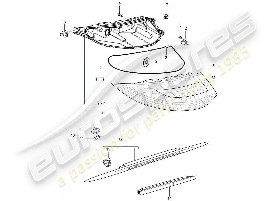 porsche 2011 (997-2 gt3) feu arrière schéma des pièces