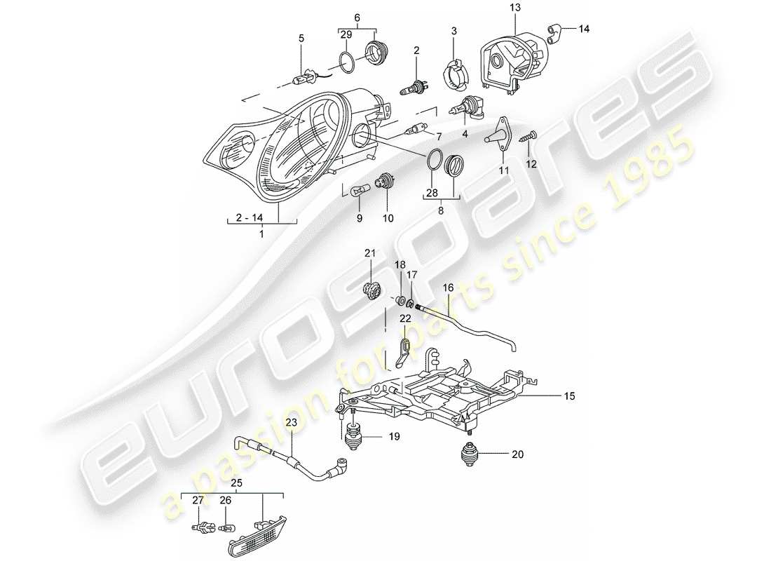 porsche 2000 (996) phare - répéteur de clignotants - d - mj 2002>> schéma des pièces