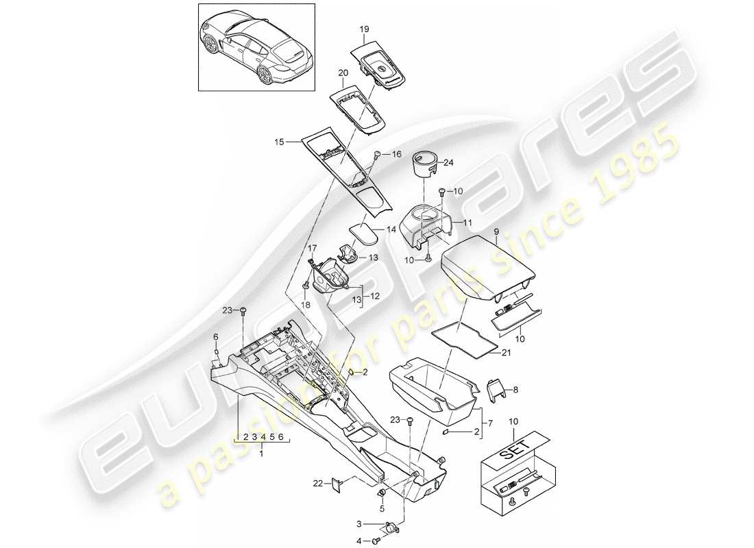 porsche 2015 (panamera 970) console centrale schéma des pièces