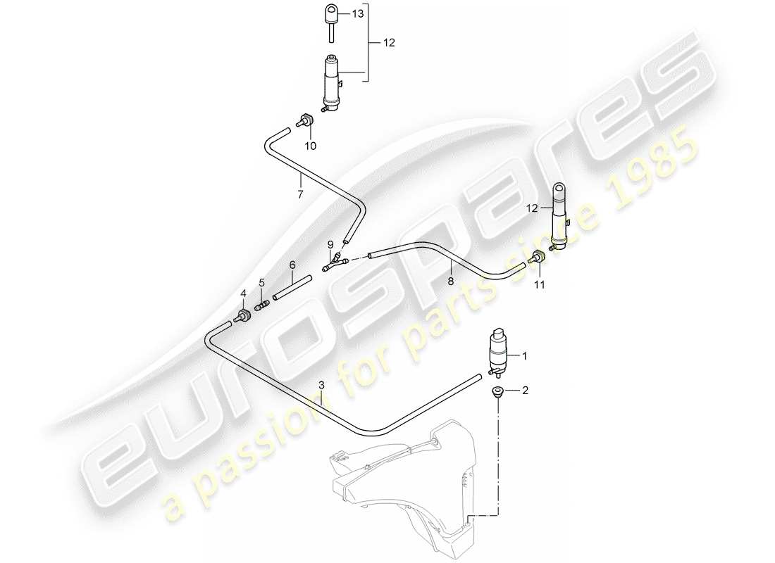 porsche 2007 (987 cayman) système de rondelle de phares schéma des pièces