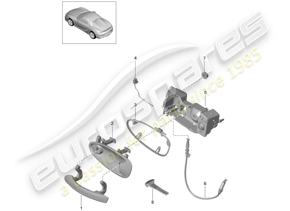porsche 2016 (981 boxster spyder) poignée de porte schéma des pièces