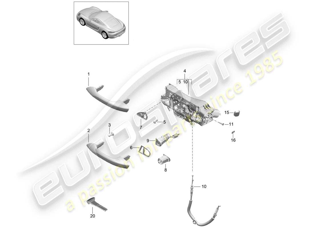 porsche 2017 (718 cayman) poignée de porte, extérieure schéma des pièces