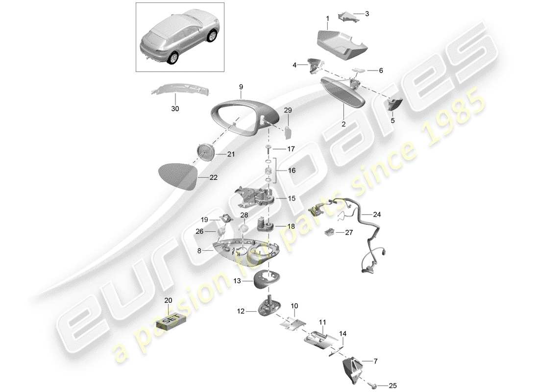 porsche 2014 (macan) schéma des pièces du rétroviseur intérieur