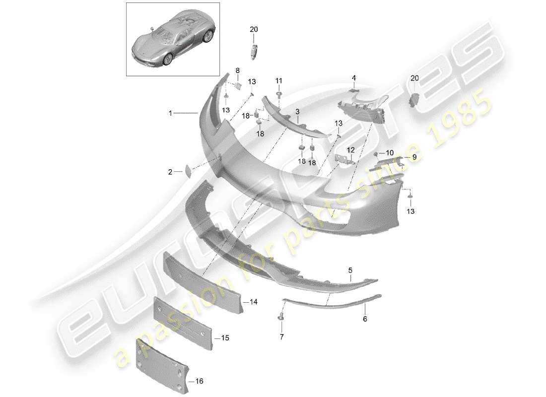 porsche 918 spyder (2015) schéma des pièces du pare-choc