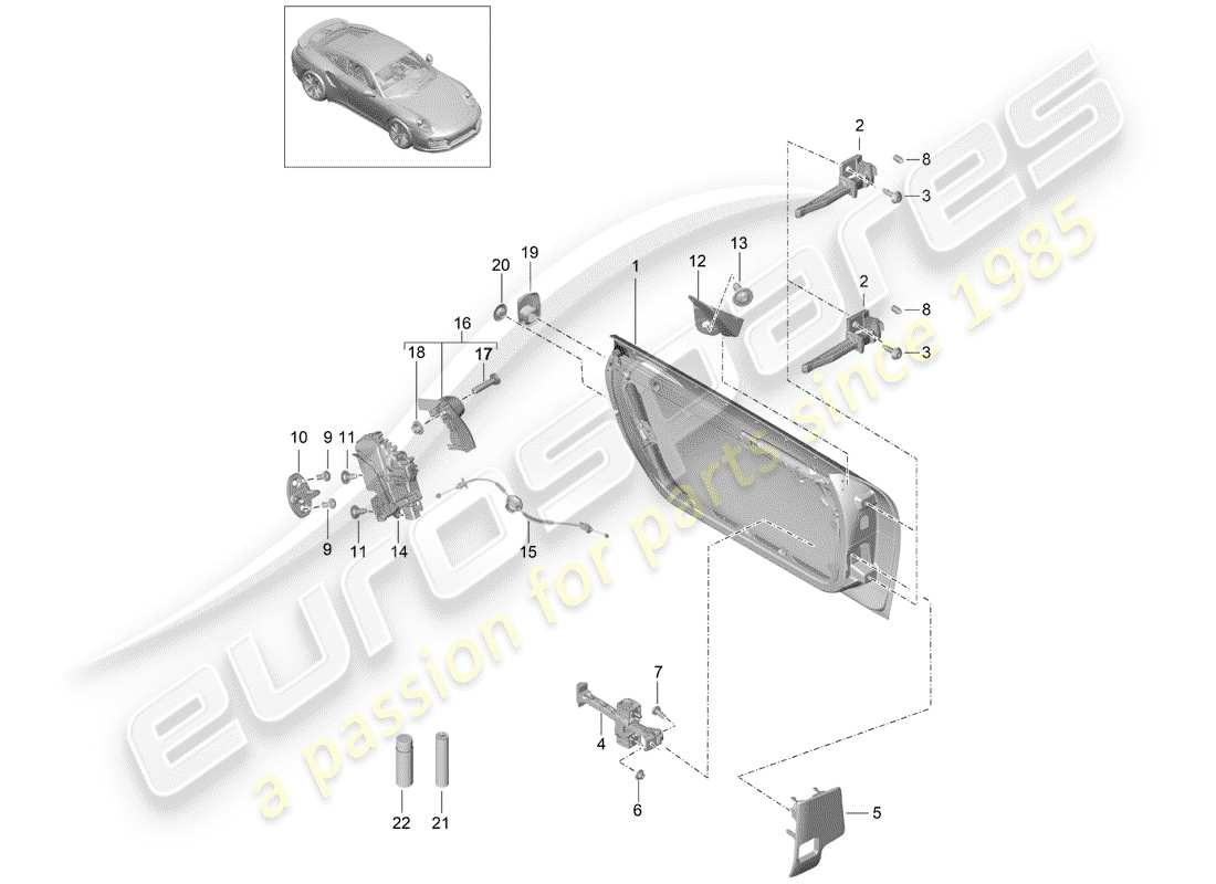 porsche 2020 (991-2 turbo) coque de porte schéma des pièces
