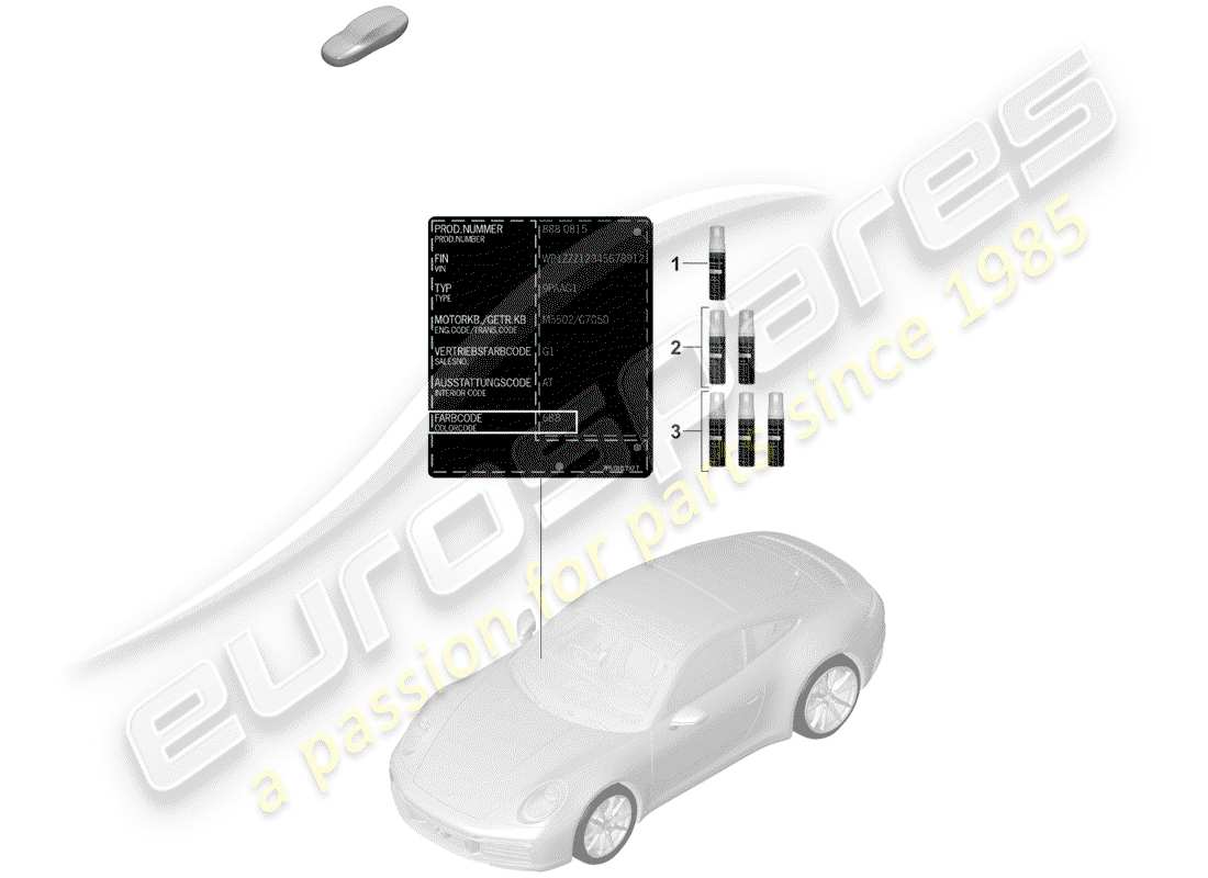 porsche 2019 (992-1) bâton de retouche de peinture schéma des pièces