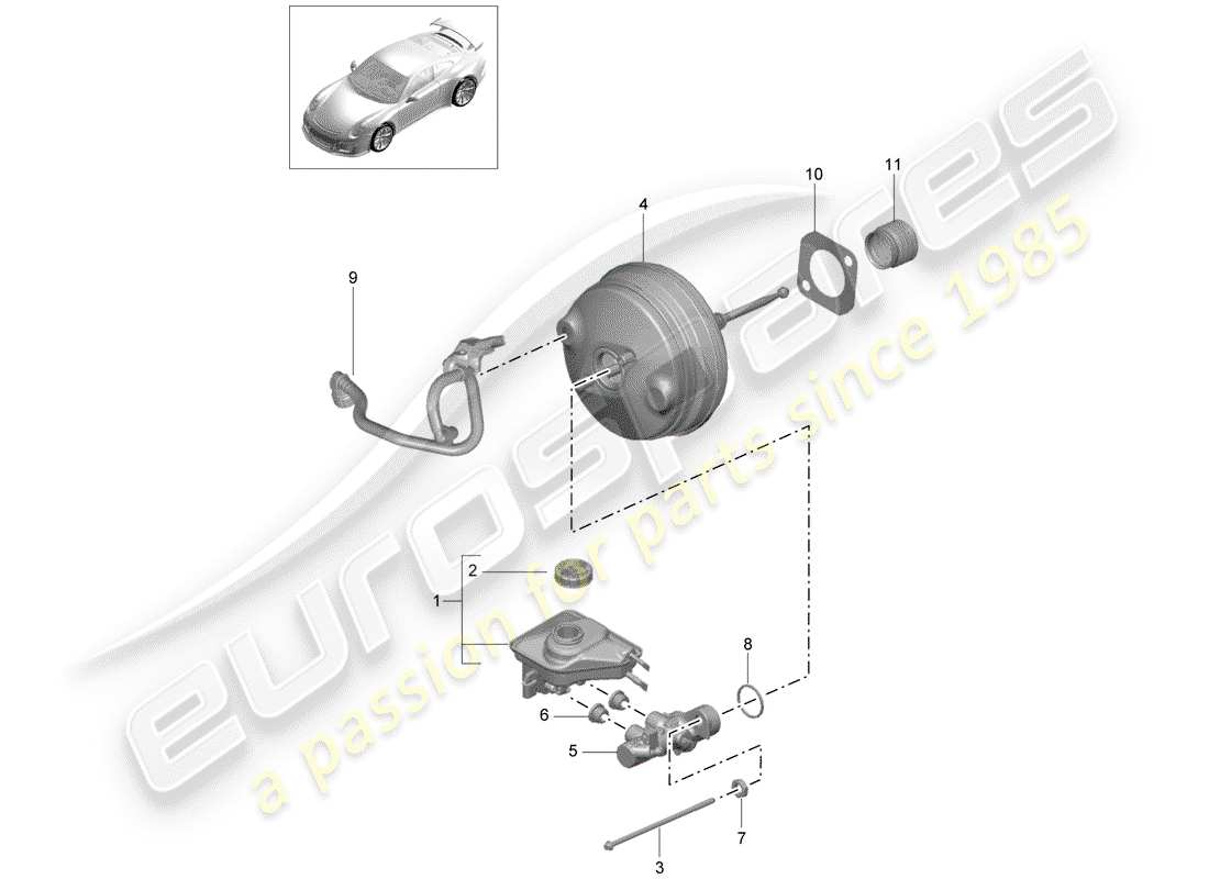 porsche 2019 (991-2 r/gt3/rs) maitre-cylindre de frein schéma des pièces