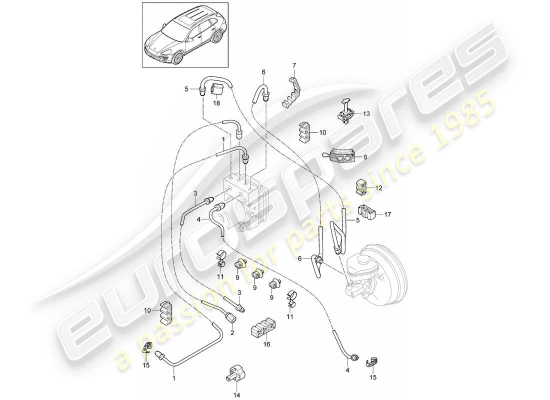 porsche 2013 (cayenne e2 92a) conduites de frein schéma des pièces