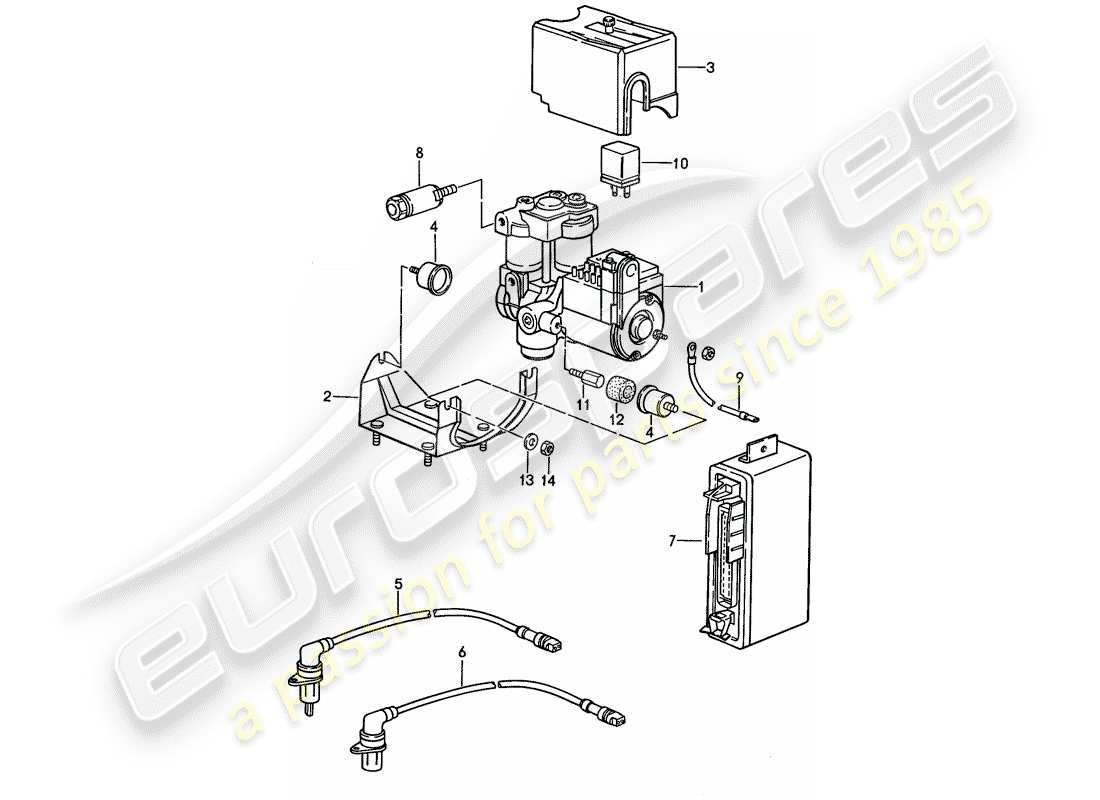 porsche 1991 (944) unité hydraulique - système de frein antiblocage. -abdos- schéma des pièces