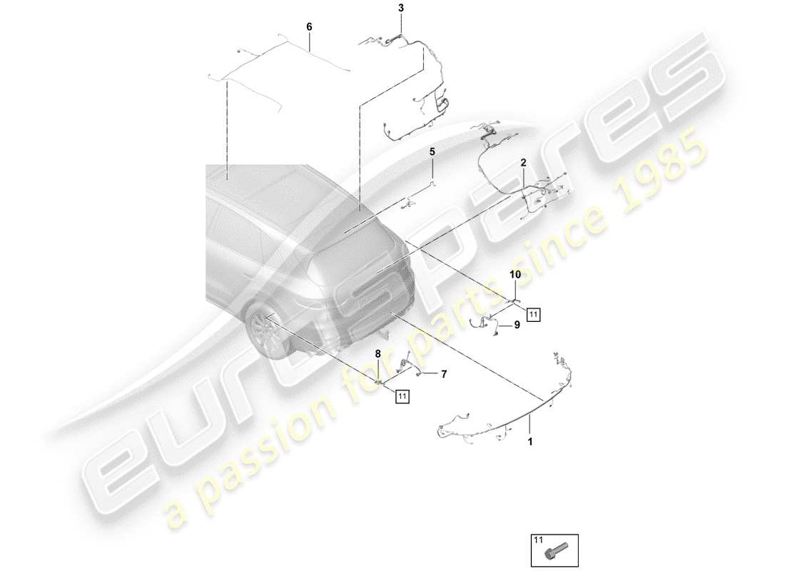 porsche 2019 (cayenne e3 9ya/9yb) faisceau de câblage schéma des pièces