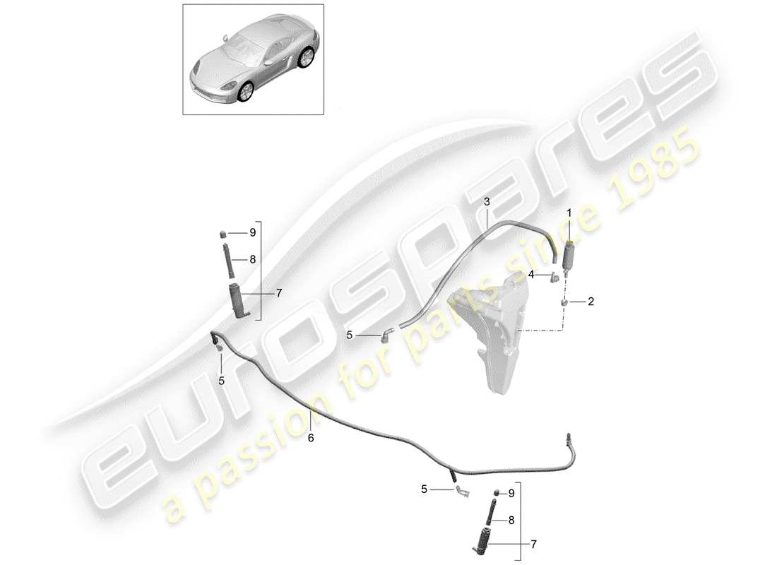 porsche 2018 (718 cayman) système de rondelle de phares schéma des pièces