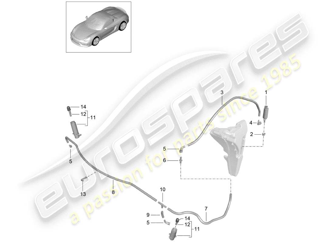 porsche 2016 (981 boxster spyder) système de rondelle de phares schéma des pièces