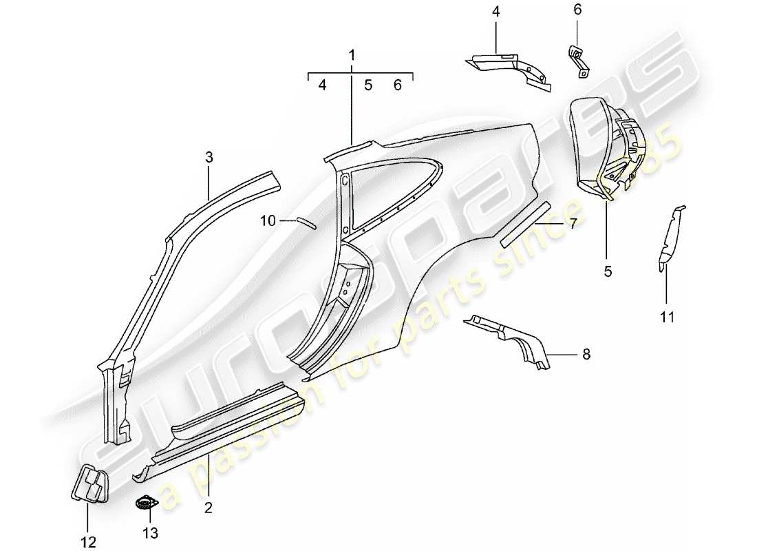 porsche 2001 (996) panneau latéral schéma des pièces