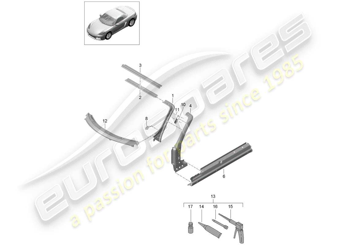 porsche 2020 (718 boxster) diagramme des pièces du capot