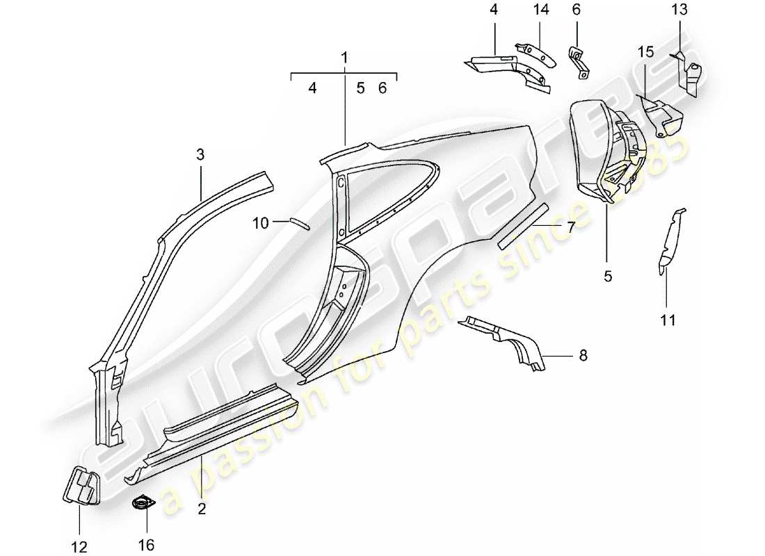 porsche 2001 (996 gt3) panneau latéral schéma des pièces