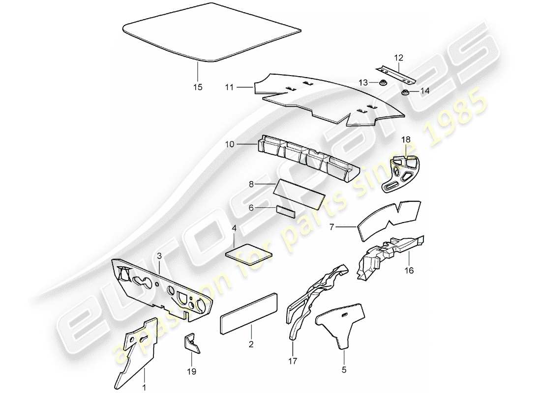porsche 2001 (996) carrosserie - absorpteur sonore schéma des pièces