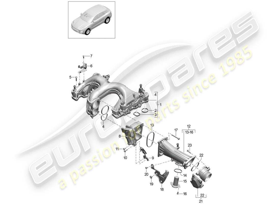 porsche 2016 (macan) collecteur d'admission schéma des pièces
