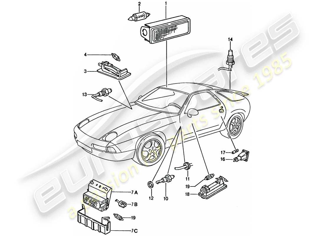 porsche 1995 (928) lumière intérieure schéma des pièces