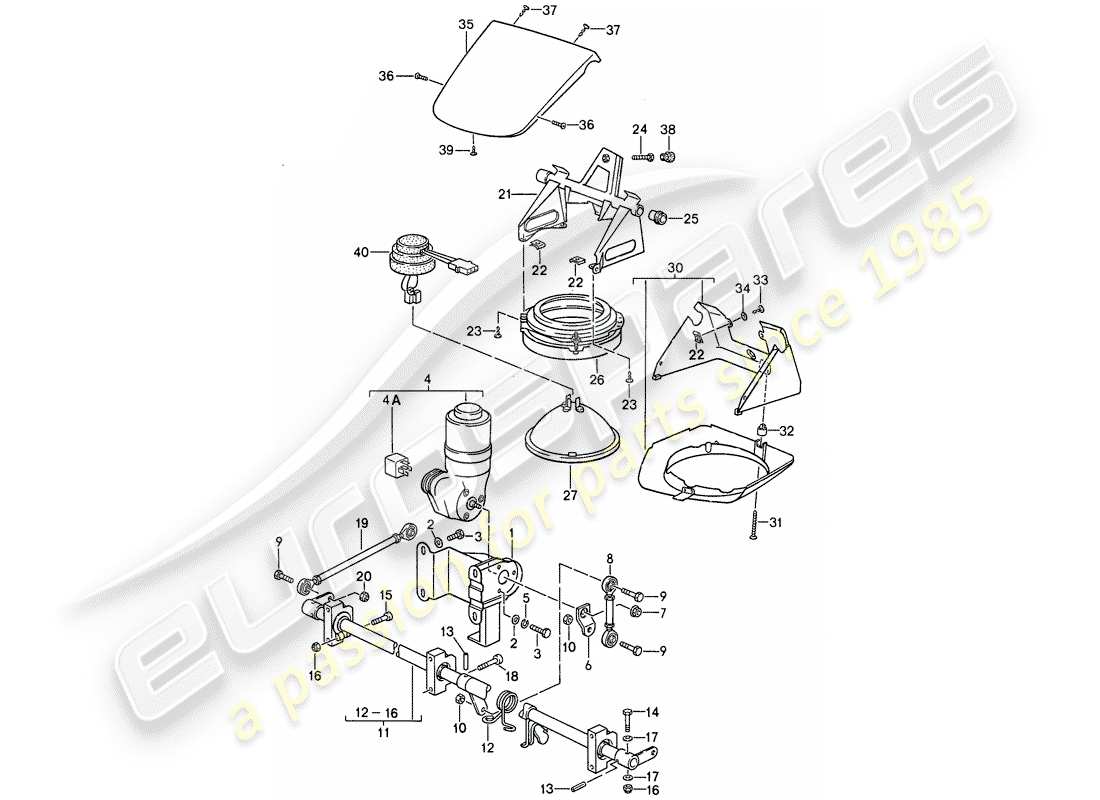 porsche 1988 (911) modèle spécial - conception à nose plate - phare pop-up schéma des pièces