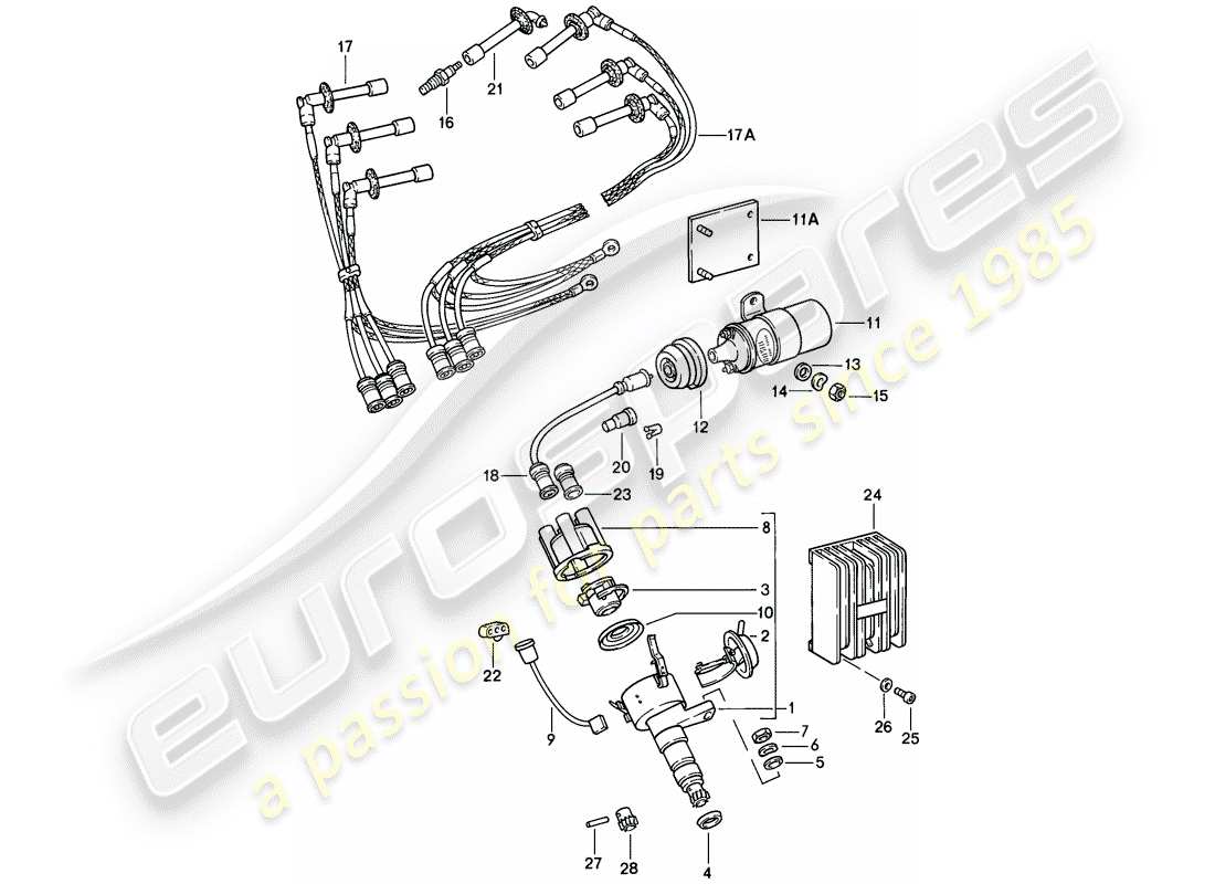 porsche 1986 (911) électrique du moteur 1 schéma des pièces