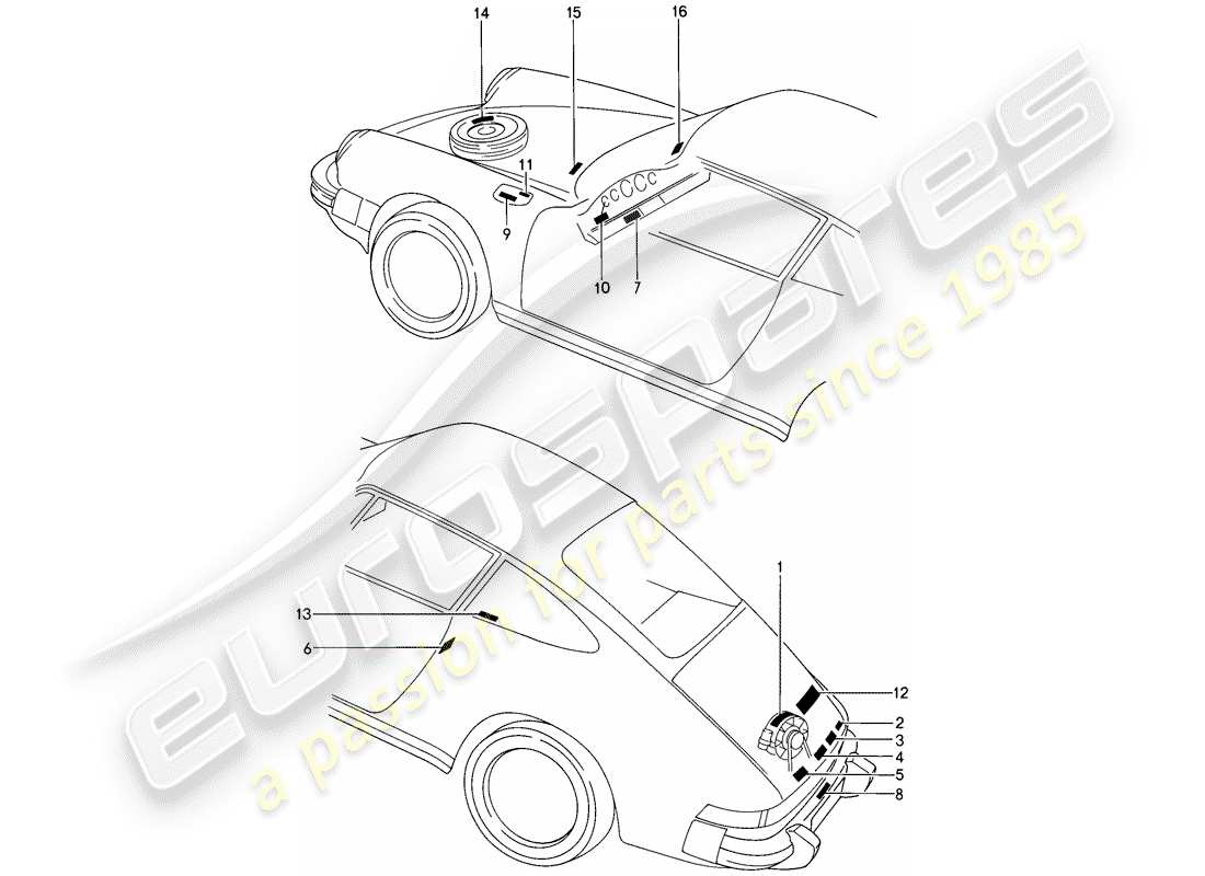 porsche 1987 (911) autocollant schéma des pièces