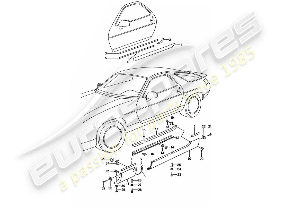 porsche 1995 (928) garniture de longeron schéma des pièces