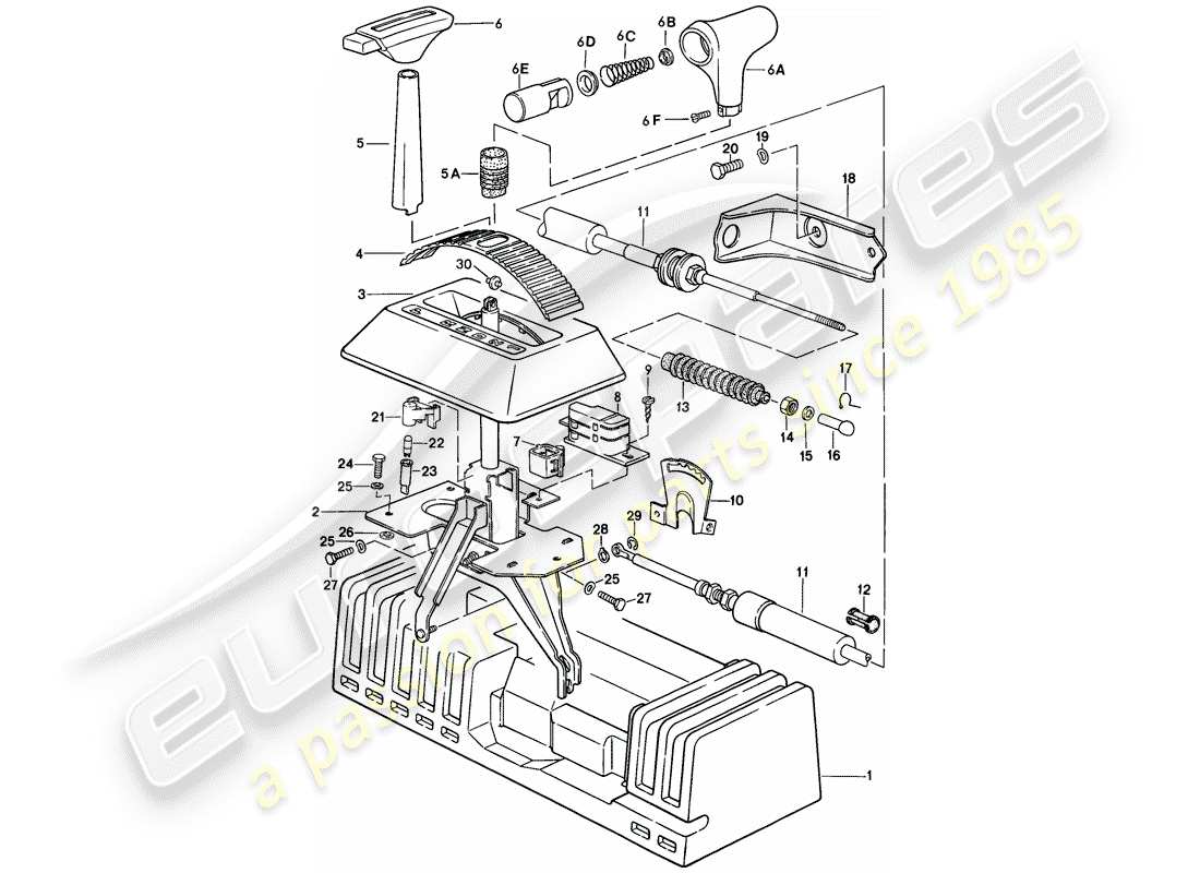 porsche 1982 (944) mécanisme de changement de vitesse - transmission automatique schéma des pièces