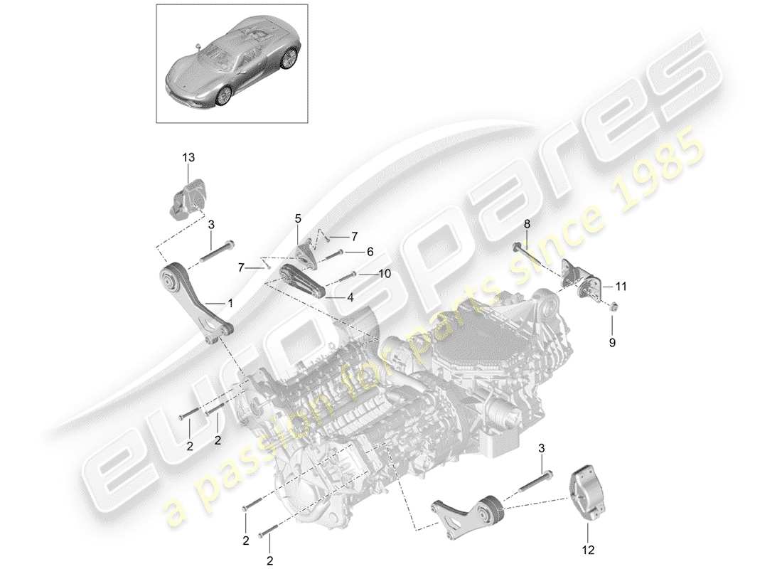 porsche 2015 (918 spyder) suspension du moteur schéma des pièces