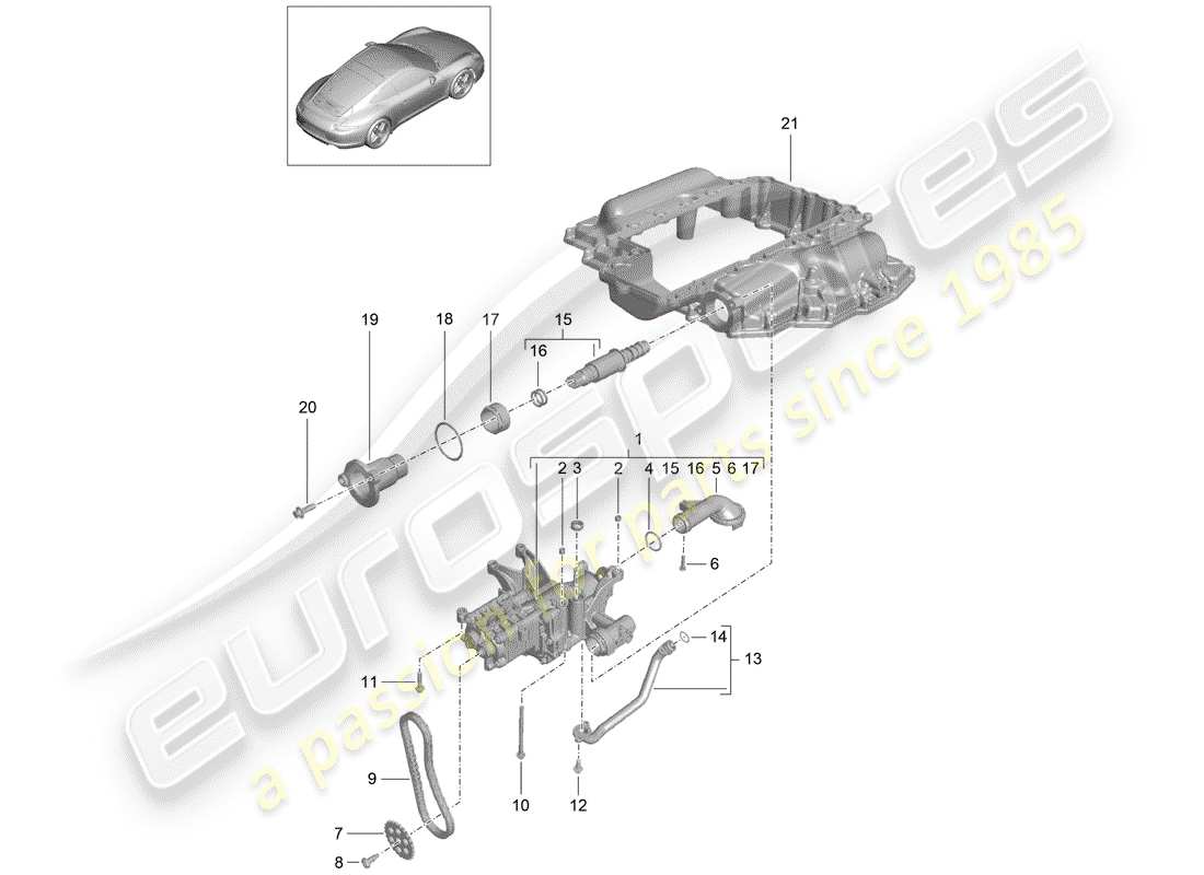 porsche 2012 (991-1) la pompe à huile schéma des pièces