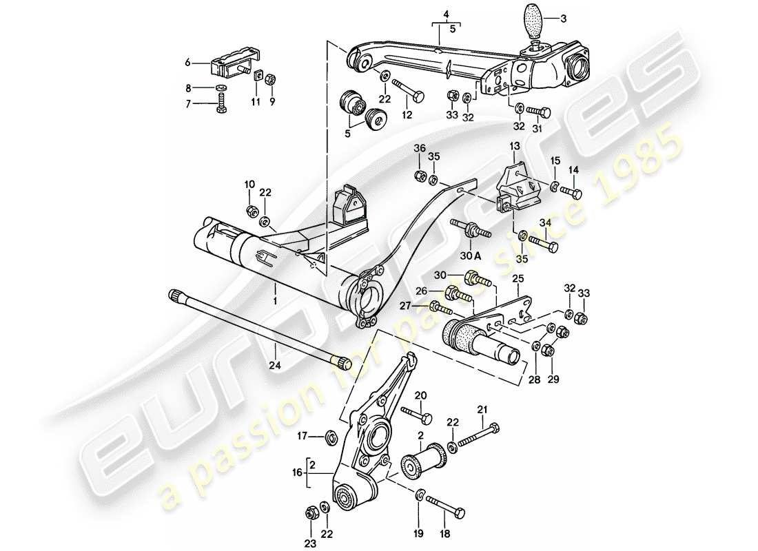 porsche 1984 (944) support d'essieu arrière - bras oscillant schéma des pièces