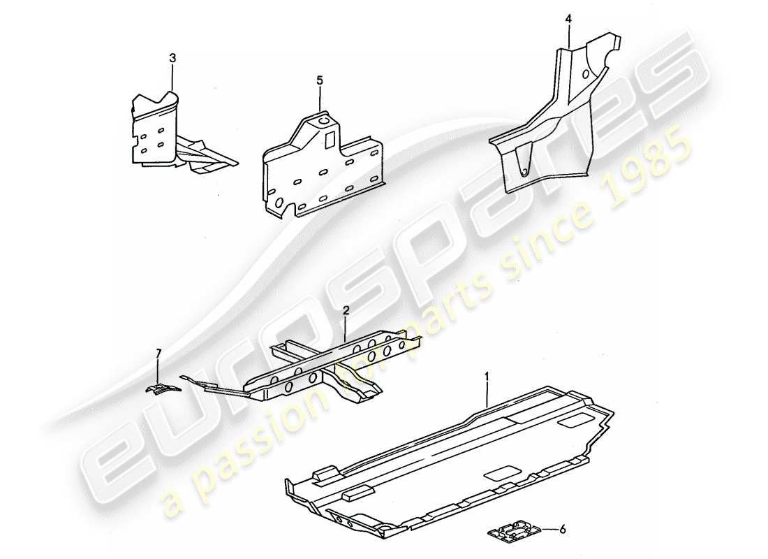 porsche 1990 (944) plancher - renfort schéma des pièces