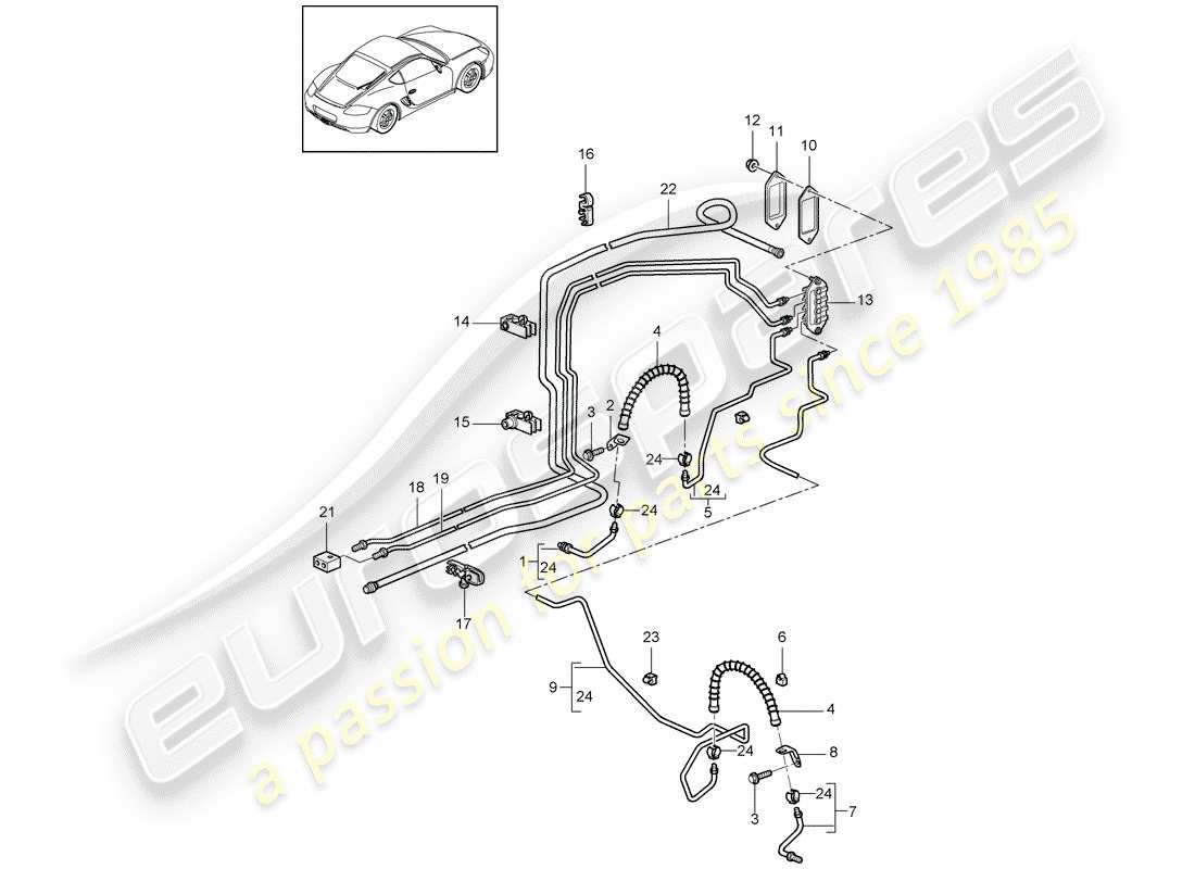 porsche 2009 (987 cayman) conduite de frein schéma des pièces