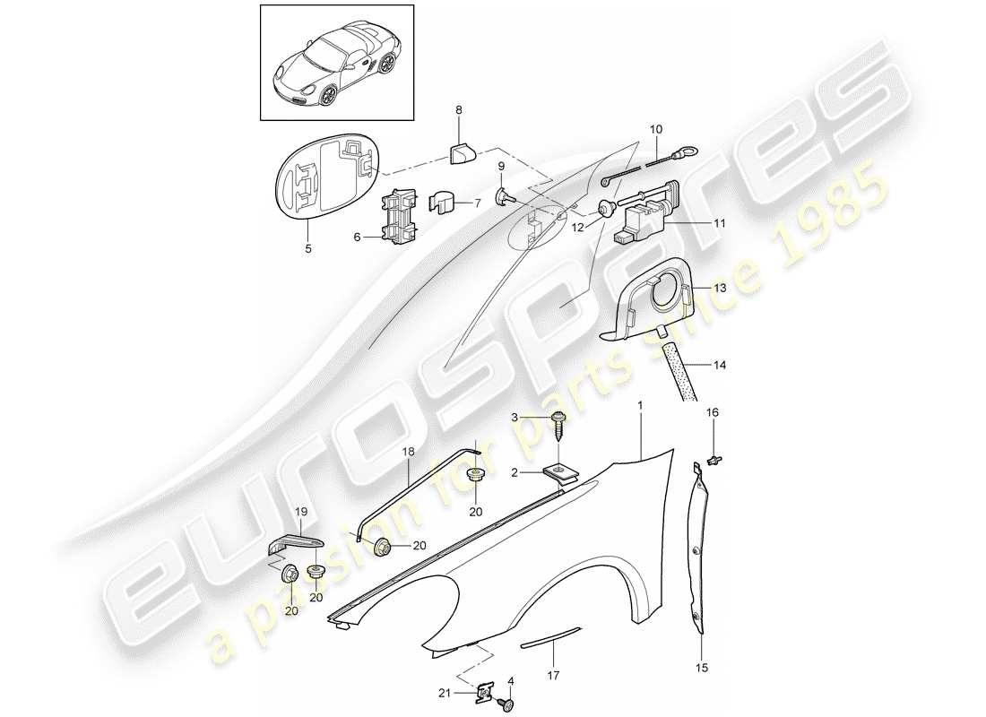 porsche 2010 (987 boxster) aile schéma des pièces